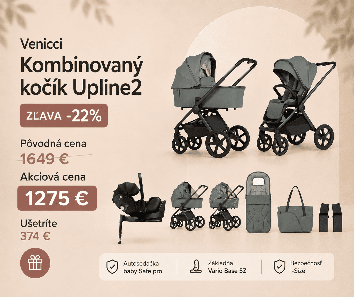 Venicci Upline2 s autosedačkou Britax Baby-Safe Pro + Vario Base 5Z
